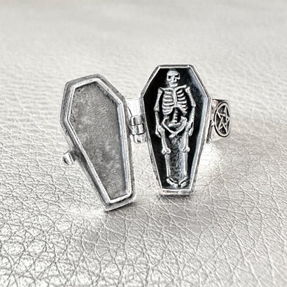 Pentagram Coffin Locket Ring