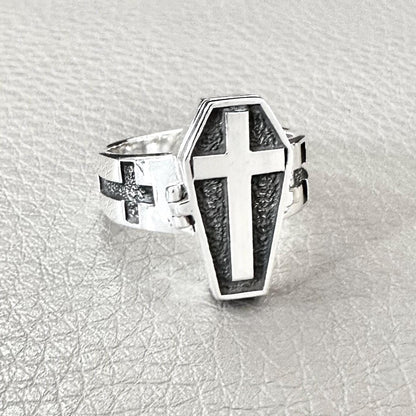 Skeleton Punk Gothic Coffin Locket Ring