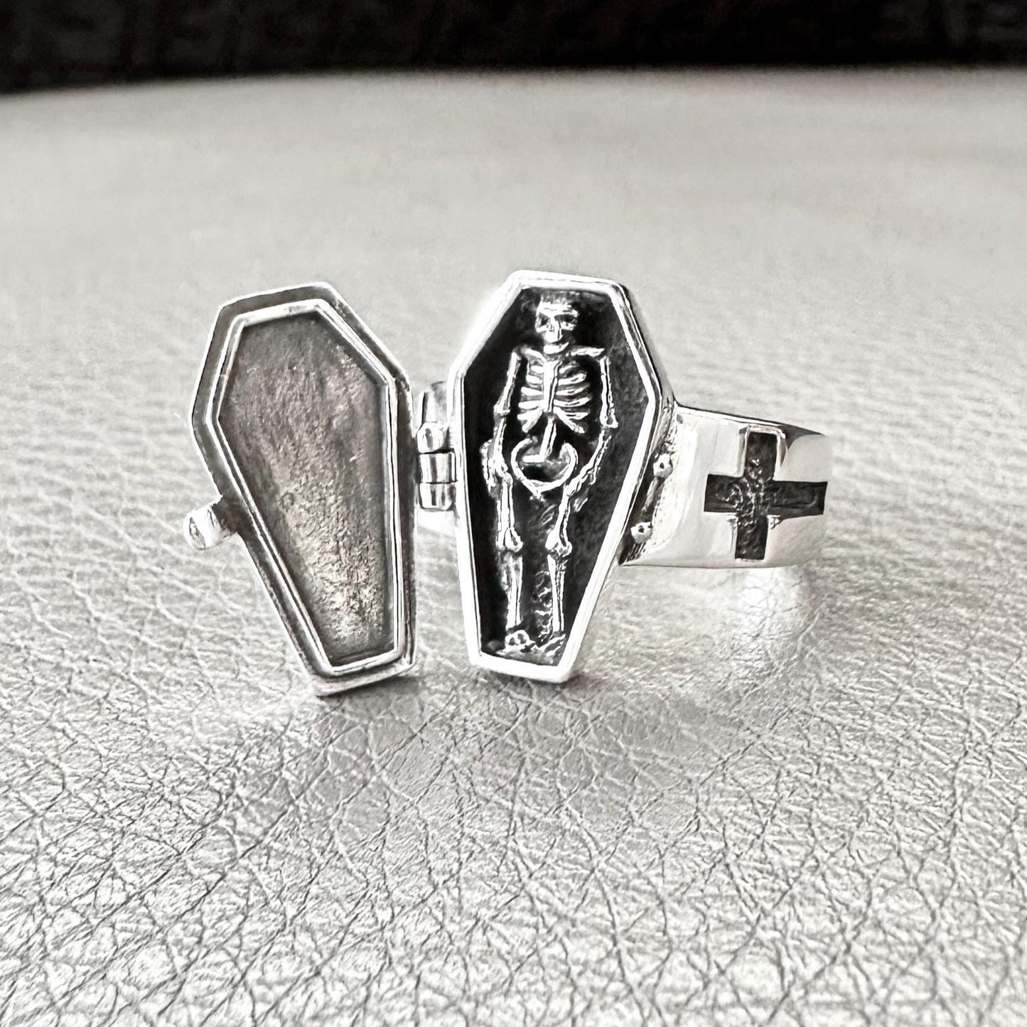 Skeleton Punk Gothic Coffin Locket Ring