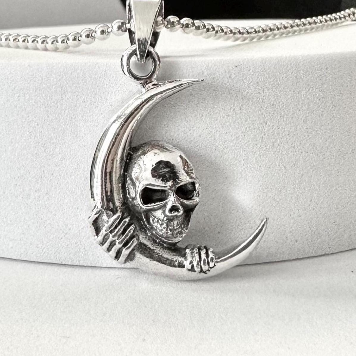 Skull Crescent Moon Punk Style Biker Pendant/Necklace