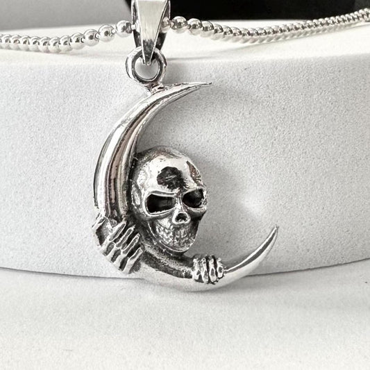 Skull Crescent Moon Punk Style Biker Pendant/Necklace