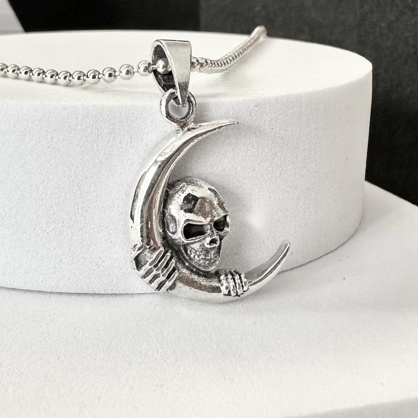 Skull Crescent Moon Punk Style Biker Pendant/Necklace