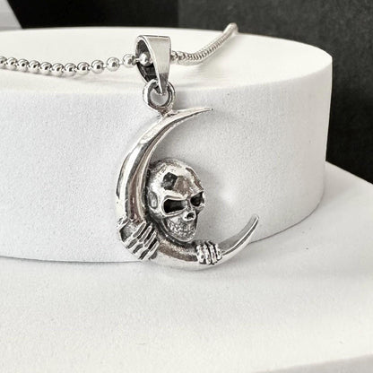 Skull Crescent Moon Punk Style Biker Pendant/Necklace