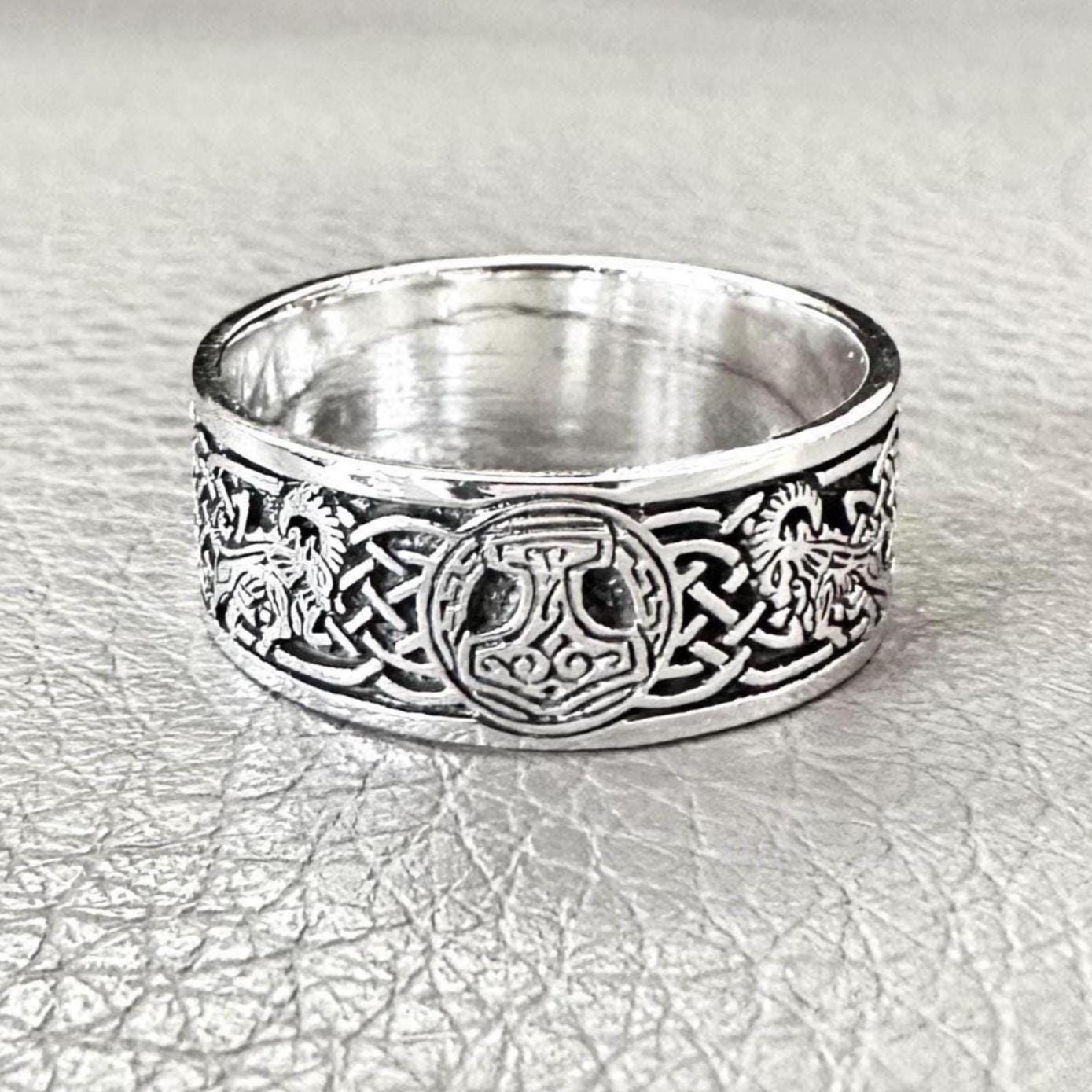 Thor's Hammer Viking Mjolnir Celtic Knot Tanngrisnir Ring
