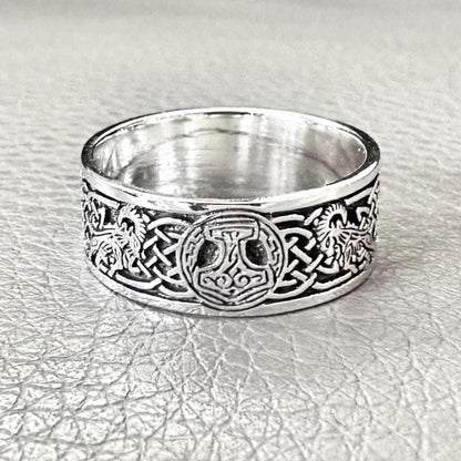 Thor's Hammer Viking Mjolnir Celtic Knot Tanngrisnir Ring