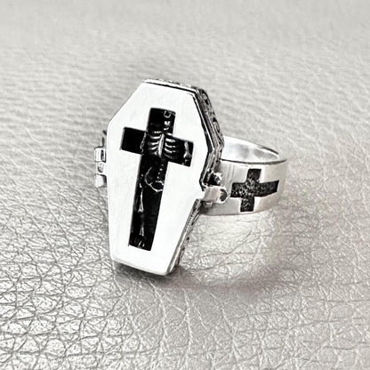 Cross Jesus Cross Gothic Skeleton Coffin Locket Ring