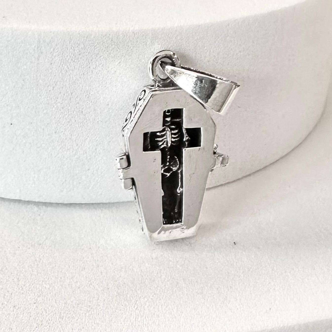Jesus Cross Gothic Skeleton Coffin Locket Pendant/Necklace
