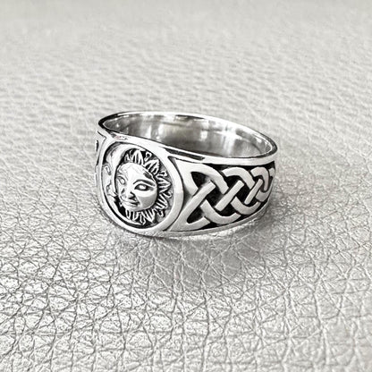 Sun & Crescent Moon Celtic Design Luna Ring