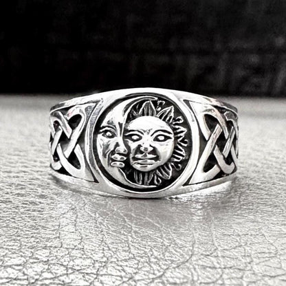 Sun & Crescent Moon Celtic Design Luna Ring