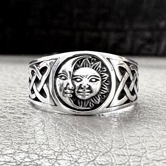 Sun & Crescent Moon Celtic Design Luna Ring