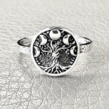 Tree of Life Ring Viking Yggdrasil Celtic Crescent Moon Ring