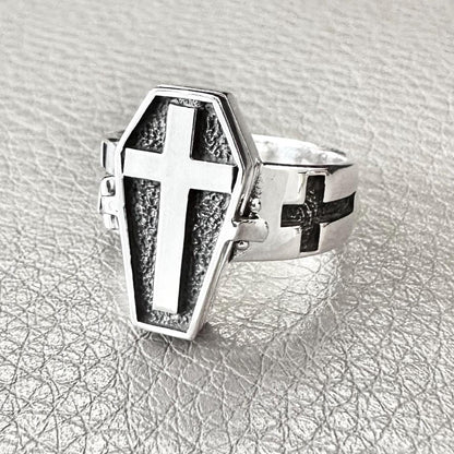 Skeleton Punk Gothic Coffin Locket Ring