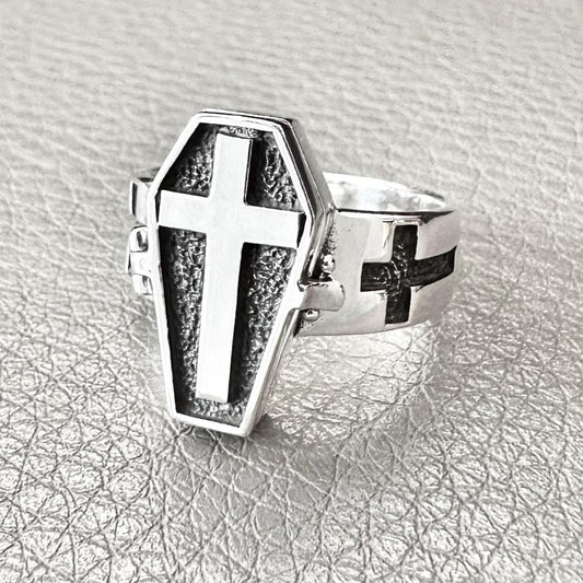 Skeleton Punk Gothic Coffin Locket Ring