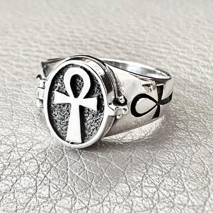 Ankh Egyptian Cross Key of Life Locket Ring