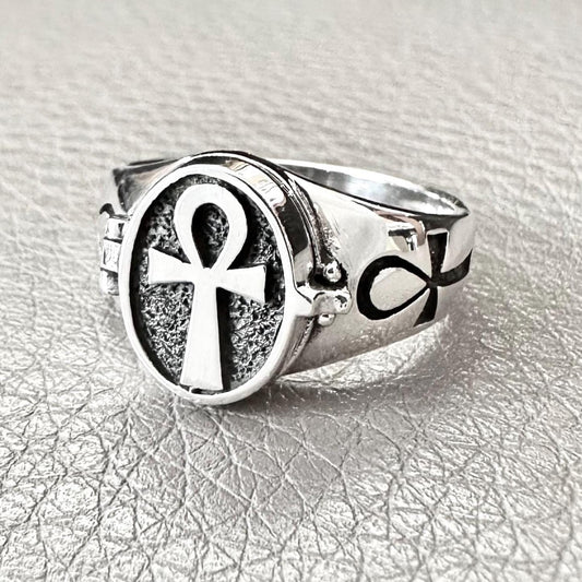 Ankh Egyptian Cross Key of Life Locket Ring