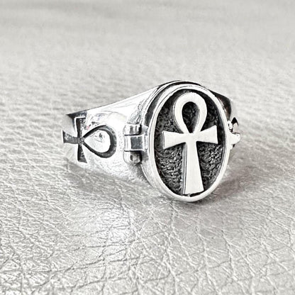 Ankh Egyptian Cross Key of Life Locket Ring