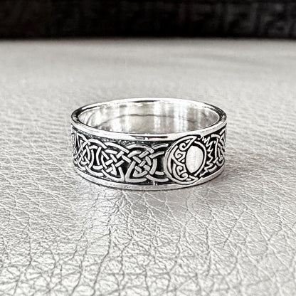 Sun & Crescent Moon Celtic Infinity Knot Design Ring
