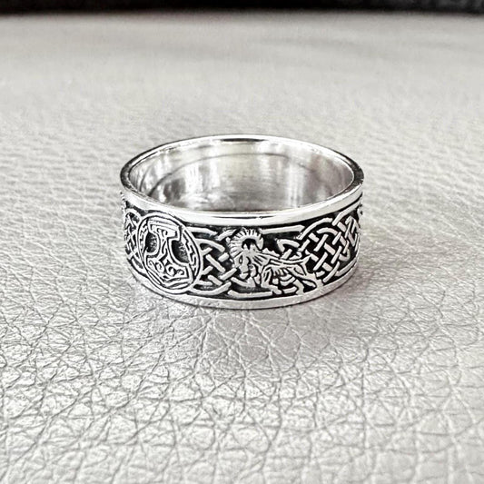 Thor's Hammer Viking Mjolnir Celtic Knot Tanngrisnir Ring