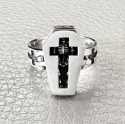 Cross Jesus Cross Gothic Skeleton Coffin Locket Ring