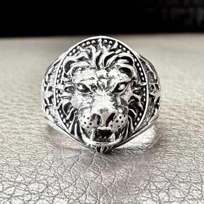 Leo Zodiac King of Jungle Beast Lion Head Signet Ring