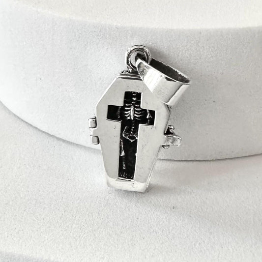 Jesus Cross Gothic Skeleton Coffin Locket Pendant/Necklace