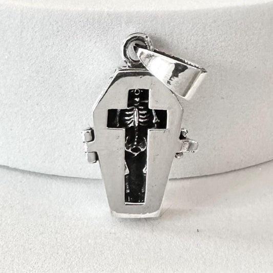 Jesus Cross Gothic Skeleton Coffin Locket Pendant/Necklace