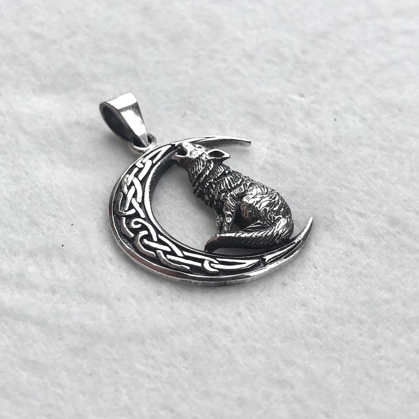 Crescent Moon Wolf Celtic Fenrir Pendant/Necklace