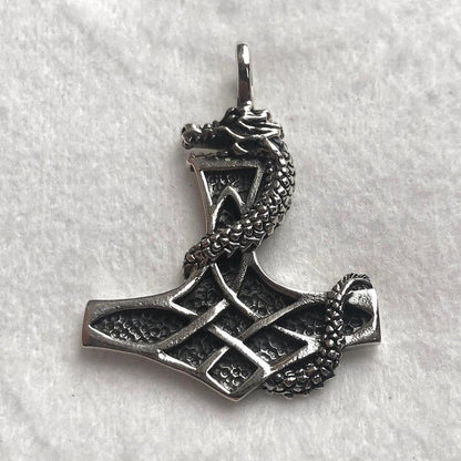 Thor's Hammer Viking Dragon Mjolnir Pendant/Necklace