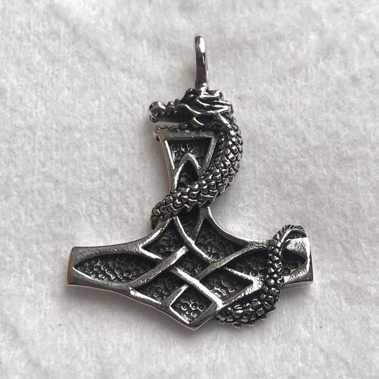 Thor's Hammer Viking Dragon Mjolnir Pendant/Necklace
