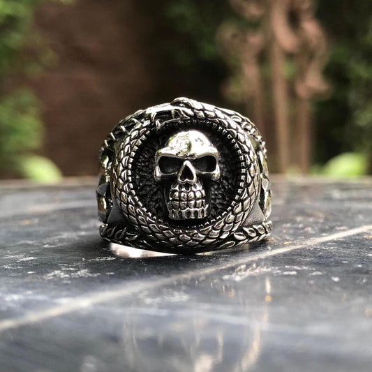 Skull Punk Biker Skeleton Ouroboros Snake Ring