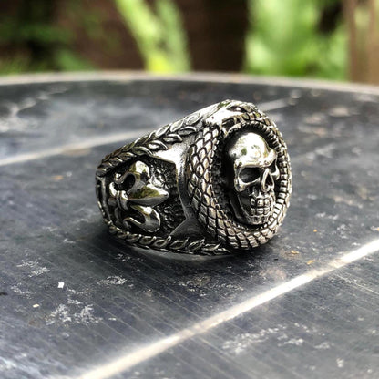 Skull Punk Biker Skeleton Ouroboros Snake Ring