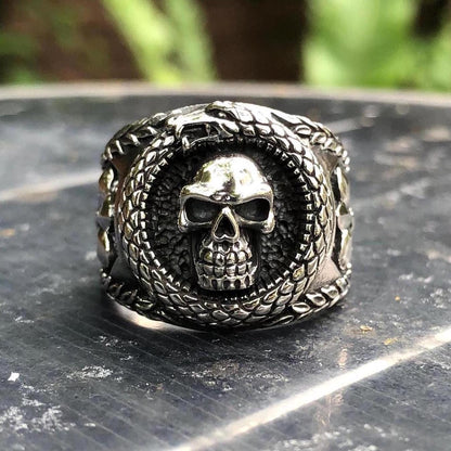 Skull Punk Biker Skeleton Ouroboros Snake Ring