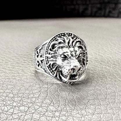 Leo Zodiac King of Jungle Beast Lion Head Signet Ring