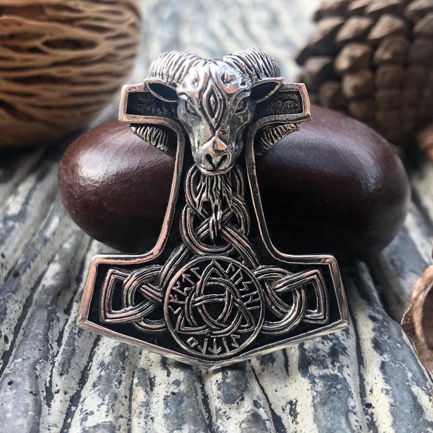 Thor's Hammer Goat Head Viking Mjolnir Pendant/Necklace