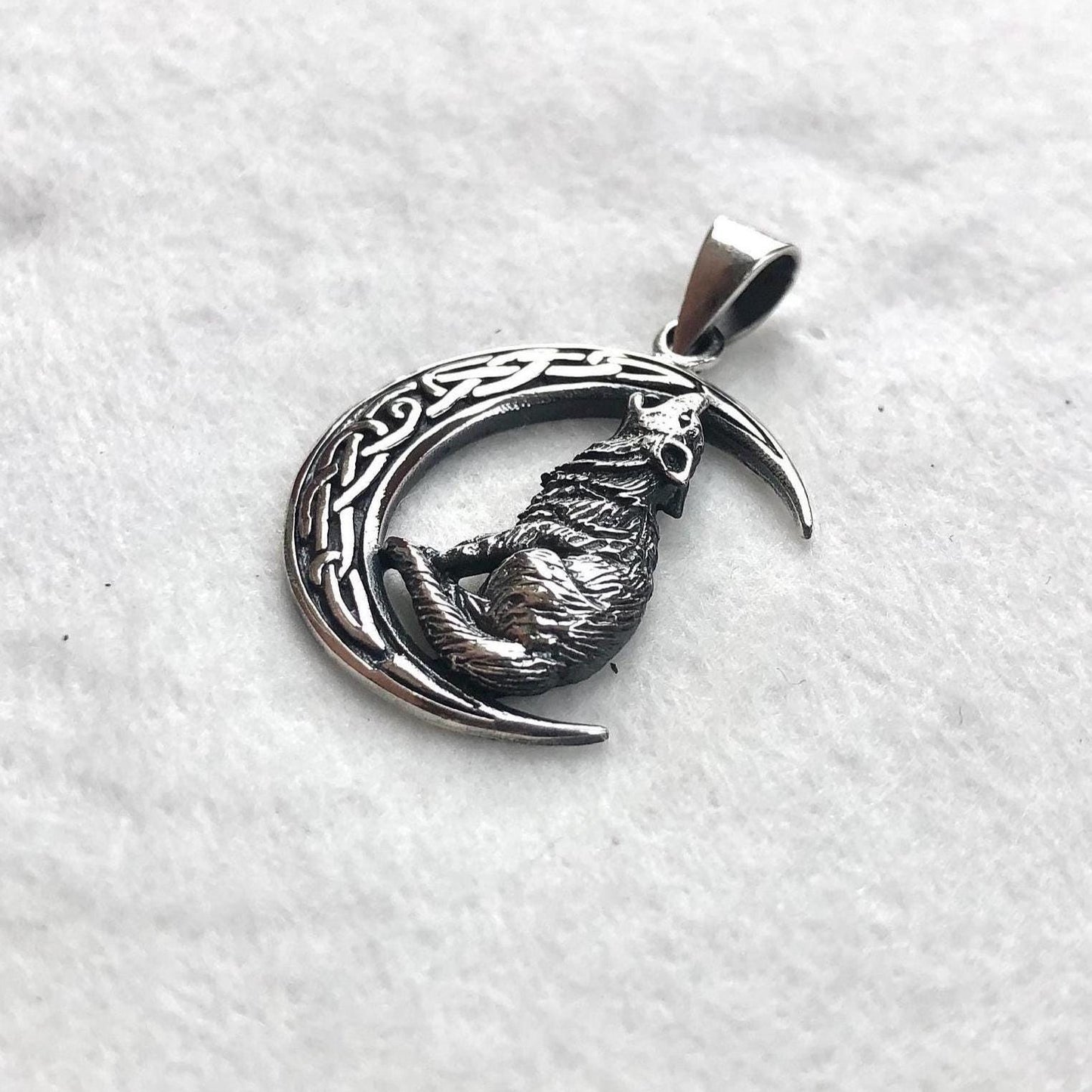 Crescent Moon Wolf Celtic Fenrir Pendant/Necklace