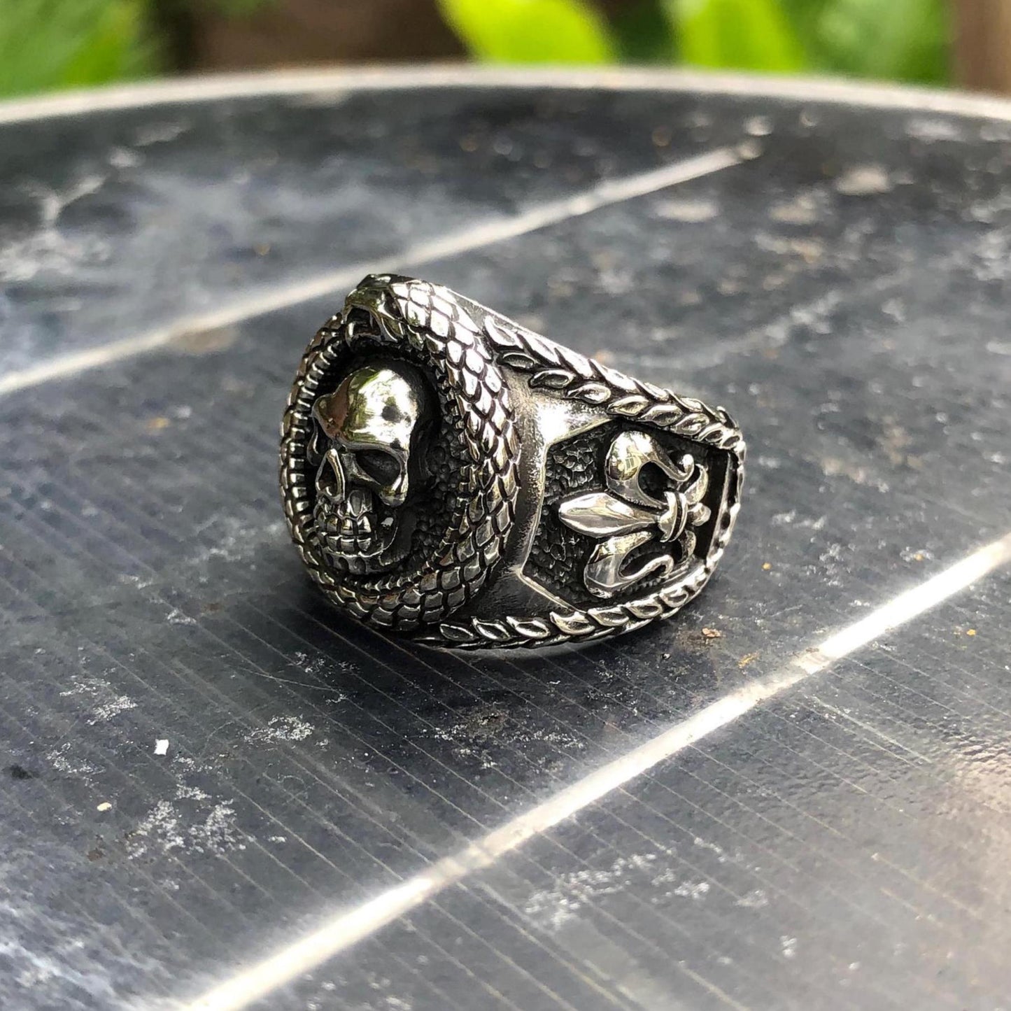 Skull Punk Biker Skeleton Ouroboros Snake Ring