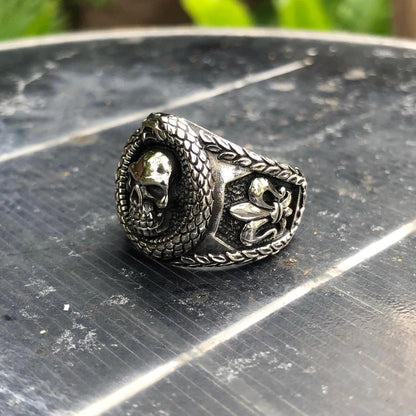 Skull Punk Biker Skeleton Ouroboros Snake Ring