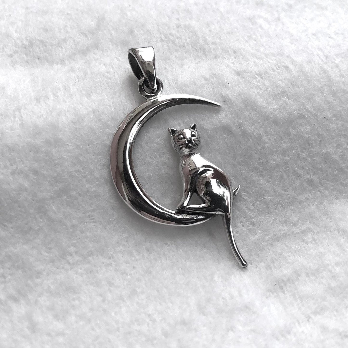 Cat & Crescent Moon Pendant/Necklace
