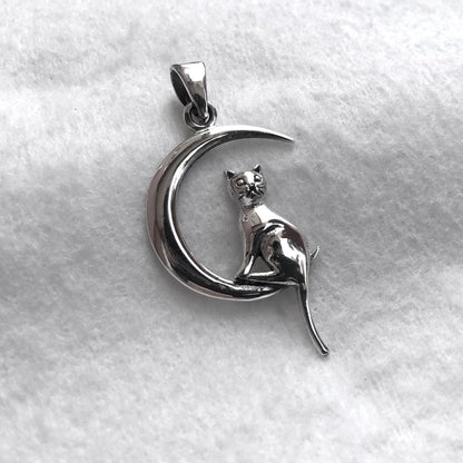 Cat & Crescent Moon Pendant/Necklace