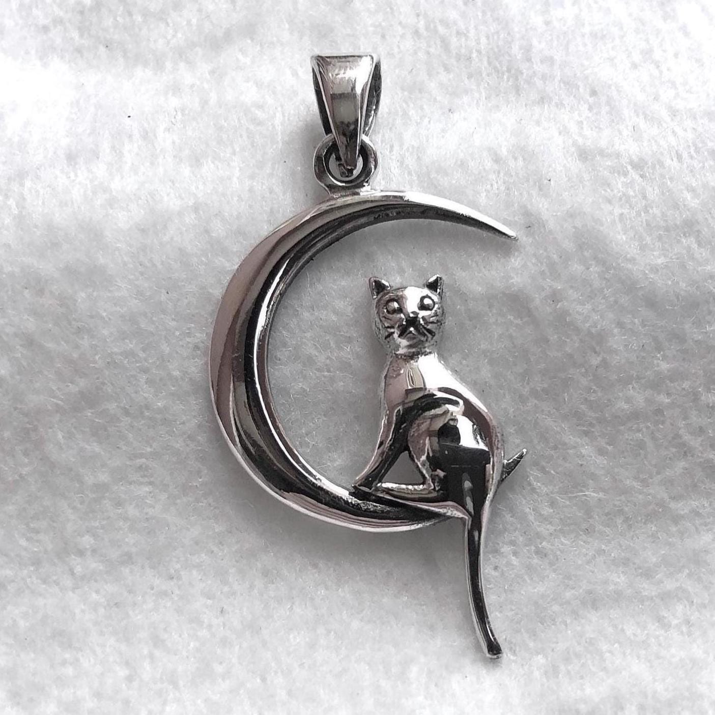 Cat & Crescent Moon Pendant/Necklace