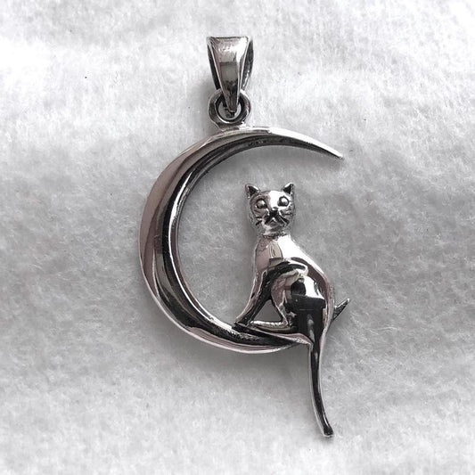 Cat & Crescent Moon Pendant/Necklace