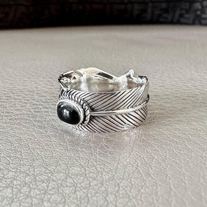 Bird Feather Black stone Eagle Native American Ring