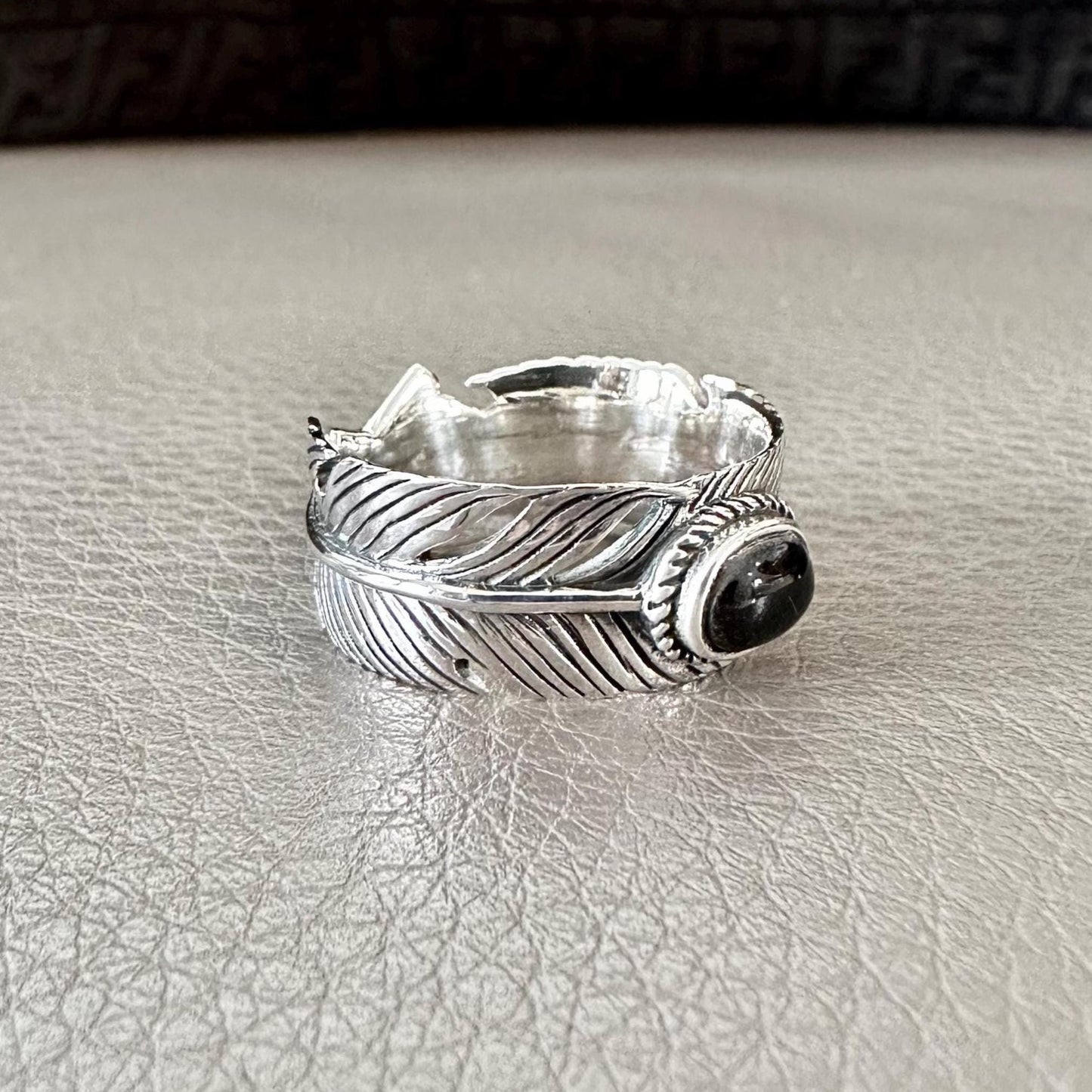 Bird Feather Black stone Eagle Native American Ring