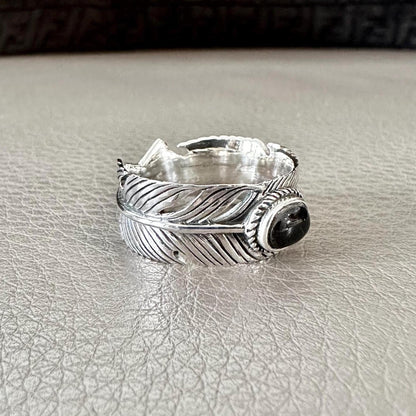 Bird Feather Black stone Eagle Native American Ring