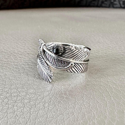 Bird Feather Black stone Eagle Native American Ring