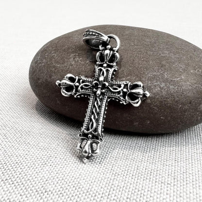 Fleur De Lis Cross Crucifix Pendant/Necklace