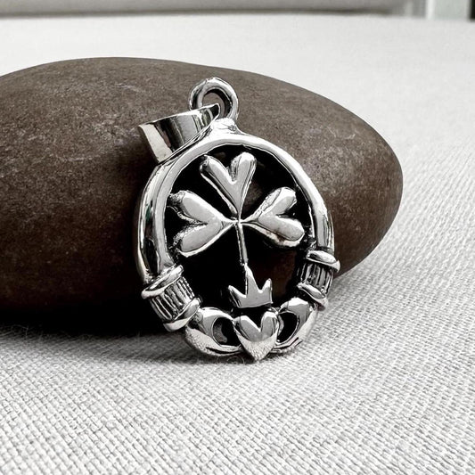 Claddagh Irish Heart Lucky Clover Pendant/Necklace
