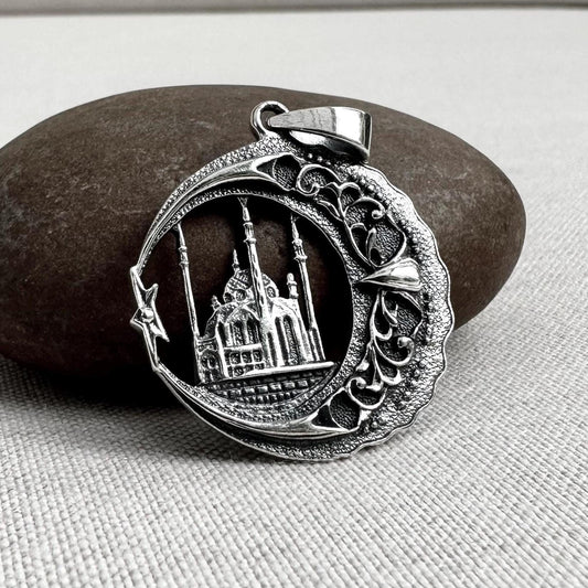Mosque Masjid Crescent Moon Pendant/Necklace