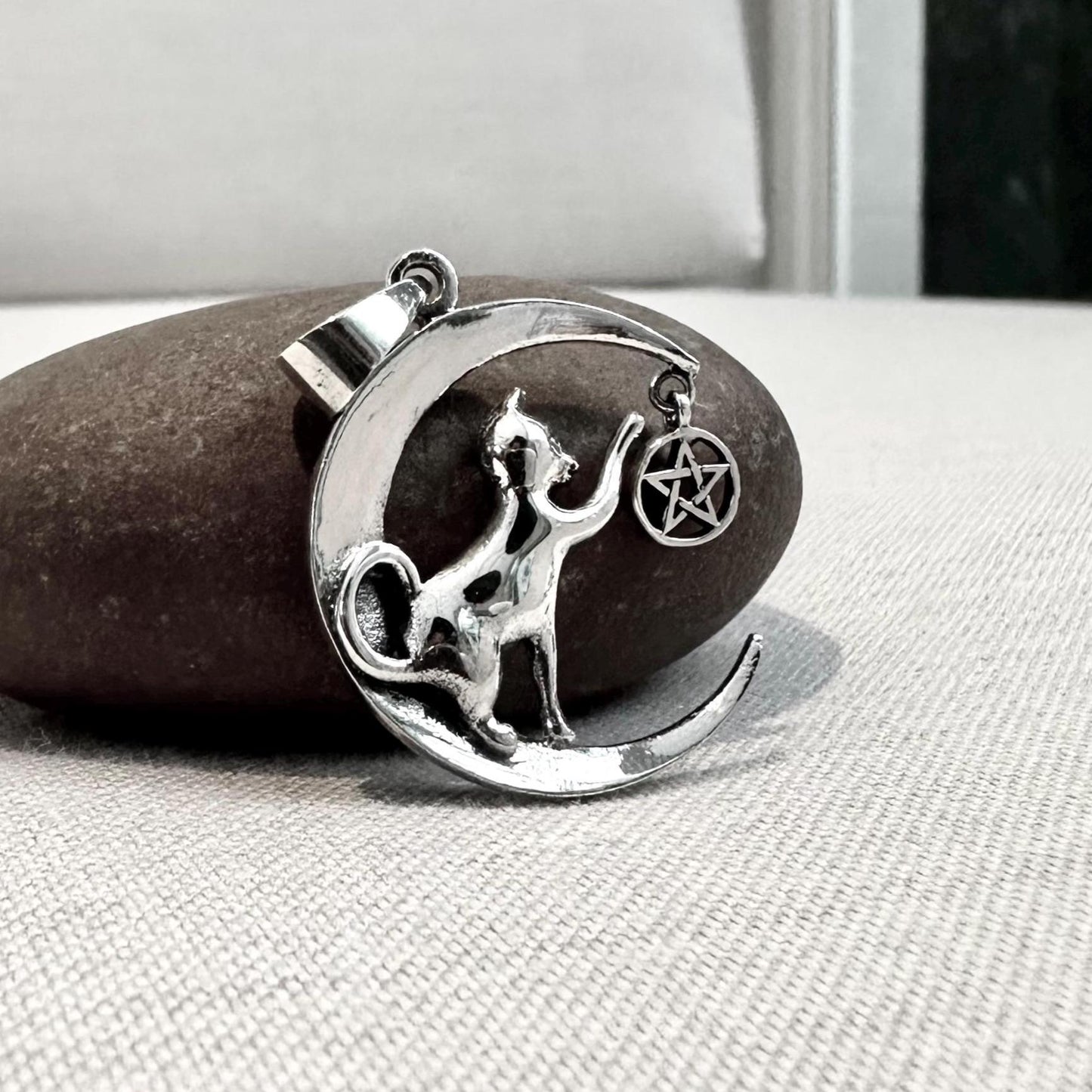 Cat Crescent Moon Luna Pendant/Necklace
