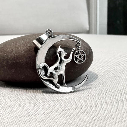 Cat Crescent Moon Luna Pendant/Necklace